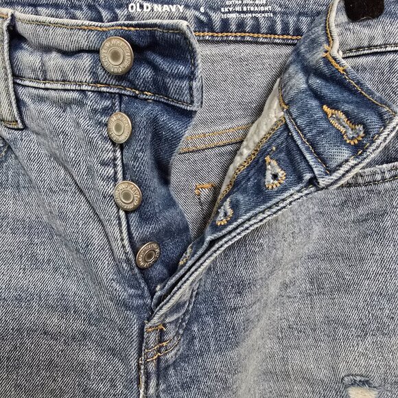 Old Navy Extra high-Rise Sky-Hi Straight Distressed Jean light wash Button front - Picture 6 of 7